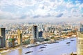 Panorama view on skyscrapers, waterfront , city building of Shanghai, China. Royalty Free Stock Photo