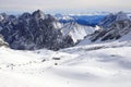 Panorama view of snow mountain from Zugspitze - the highest point of Germany. The Alps, Germany, Europe. Royalty Free Stock Photo