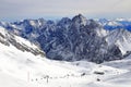 Panorama view of snow mountain from Zugspitze - the highest point of Germany. The Alps, Germany, Europe. Royalty Free Stock Photo