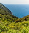 A panorama view south along the Monterosso to Vernazza path