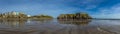 A panorama view of the South Beach, Castle Hill and Saint Catherine`s Island in Tenby, Pembrokeshire Royalty Free Stock Photo
