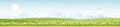 Panorama view of spring village with green meadow on hills with blue sky, Vector Summer or Spring landscape, Panoramic countryside
