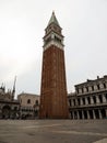 Panorama view of St Marks Square Piazza San Marco basilica church cathedral bell clock tower Campanile in Venice Italy Royalty Free Stock Photo