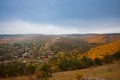 Panorama view of Stina, Vinnytsia region, Ukraine, village lying in a deep valley