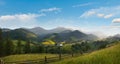 Panorama view on summer mountain village. Carpathian Mountains, Ukraine Royalty Free Stock Photo
