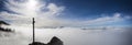 Panorama view summit cross Taubenstein mountain in Bavaria, Germany