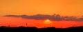 Panorama view sunset in sky beautiful colorful landscape silhouette city countryside and tree woodland twilight time art of nature