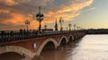 Panorama view in sunset sky scene of the Pont de pierre at sunset scene Royalty Free Stock Photo