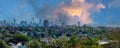 Panorama view of Sydney CBD and Sydney Harbour. Distant view of High-rise office towers and high-rise apartment buildings. Royalty Free Stock Photo