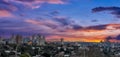 Panorama view of Sydney CBD and Sydney Harbour. Distant view of High-rise office towers and high-rise apartment buildings. Royalty Free Stock Photo