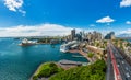 Panorama view of Sydney harbor bay and Sydney downtown skyline with opera house in a beautiful afternoon, Sydney, Australia Royalty Free Stock Photo