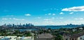 Panorama view of Sydney harbour bridge and CBD skyline NSW Australia. viewed from Mosman suburban houses