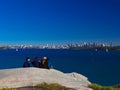 Panorama view of Sydney Harbour with the CBD in the background NSW Australia. Nice blue skies, clear turquoise waters. Royalty Free Stock Photo