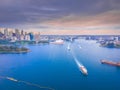 Panorama view of Sydney Harbour with the CBD in the background NSW Australia. Nice blue skies, clear turquoise waters. Royalty Free Stock Photo