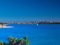 Panorama view of Sydney Harbour with the CBD in the background NSW Australia. Nice blue skies, clear turquoise waters. Royalty Free Stock Photo