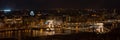 Panorama view of Szechenyi Chain bridge in the night in Budapest, Hungary Royalty Free Stock Photo