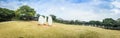 Panorama view of tea museum garden in blue sky backrround, the famous green tea museum in Jeju, South Korea