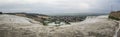 Panorama with a view of the thermal springs in Pamukkale, Denizli province in southwestern Turkey