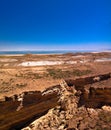 Panorama view to Aral sea from the rim of Plateau Ustyurt near Duana cape , Karakalpakstan, Uzbekistan