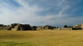 Panorama view to archaeological site of Monte Alban, Oaxaca, Mexico Royalty Free Stock Photo