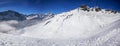 Panorama view to chair lift in Elm ski resort, Swiss Alps, Switz Royalty Free Stock Photo