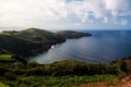 Panorama view to coastlani of Sao Miguel island from Santa Iria viewpoint. Azores. Portugal Royalty Free Stock Photo