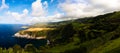 Panorama view to coastlani of Sao Miguel island from Santa Iria viewpoint. Azores. Portugal Royalty Free Stock Photo