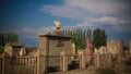 Panorama view to muslim cemetery at Ottuk , Issyk Kul , Kyrgyzstan Royalty Free Stock Photo