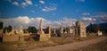 Panorama view to muslim cemetery Semiz Bel at Kochkor in Naryn, Kyrgyzstan Royalty Free Stock Photo