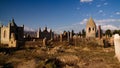 Panorama view to muslim cemetery Semiz Bel at Kochkor in Naryn, Kyrgyzstan Royalty Free Stock Photo