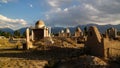 Panorama view to muslim cemetery Semiz Bel at Kochkor in Naryn, Kyrgyzstan Royalty Free Stock Photo