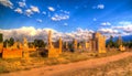 Panorama view to muslim cemetery Semiz Bel at Kochkor in Naryn, Kyrgyzstan Royalty Free Stock Photo