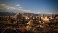 Panorama view to muslim cemetery Semiz Bel at Kochkor in Naryn, Kyrgyzstan Royalty Free Stock Photo