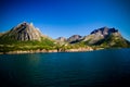 Panorama view to Nordfjorden and Svartisen glacier, Meloy, Norway