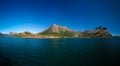 Panorama view to Nordfjorden and Svartisen glacier, Meloy, Norway Royalty Free Stock Photo