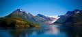 Panorama view to Nordfjorden and Svartisen glacier, Meloy, Norway