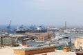 Panorama view to Port of Genoa with old lighthouse