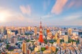 Panorama view of Tokyo city skyline and Tokyo Tower building in Japan Royalty Free Stock Photo