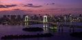 Panorama view of Tokyo Tower skyline and Rainbow Bridge with cityscape Royalty Free Stock Photo