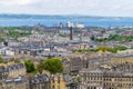 A panorama view from the top of Calton Hill towards the suburb of Leith, Edinburgh, Scotland