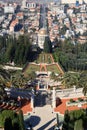 Panorama view towards the Shrine of the Bab from upper Terraces of Bahai gardens in Haifa, Israel Royalty Free Stock Photo