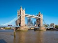 Panorama view of the Tower bridge over Thames river on a sunny day with the City Financial district skyscrapers Royalty Free Stock Photo