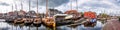 Fishing Boats moored in the harbor of Bunschoten-Spakenburg in Royalty Free Stock Photo