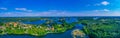 Panorama view of Trakai castle and village at Galve lake in Lith