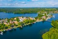 Panorama view of Trakai village at Galve lake in Lithuania
