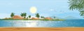 Panorama view Tropical seascape of blue ocean and coconut palm tree on island, Panoramic Sea beach and sand with blue sky,Vector Royalty Free Stock Photo