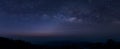 Panorama view universe space and milky way galaxy with stars on night sky background. Royalty Free Stock Photo