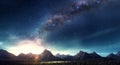 Panorama view universe space shot of milky way galaxy with stars on a night sky background.Generative AI Royalty Free Stock Photo