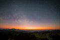 Panorama view universe space shot of milky way galaxy with stars on night sky background at mountains landscape Thailand Royalty Free Stock Photo