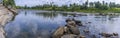 A panorama view up the Maha Oya river at Pinnawala, Sri Lanka, Asia